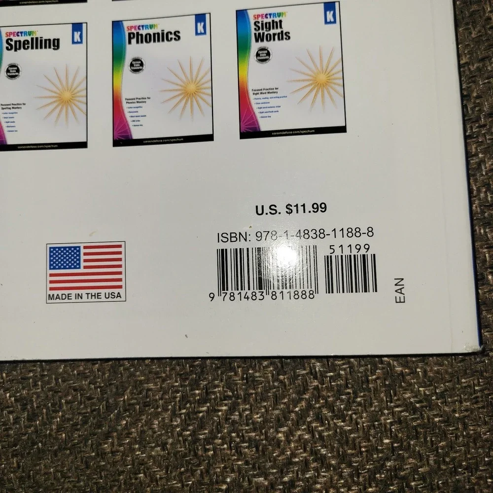 Spectrum Sight Words Grade‎ K Kindergarten Workbook Carson Dellosa Phonics...